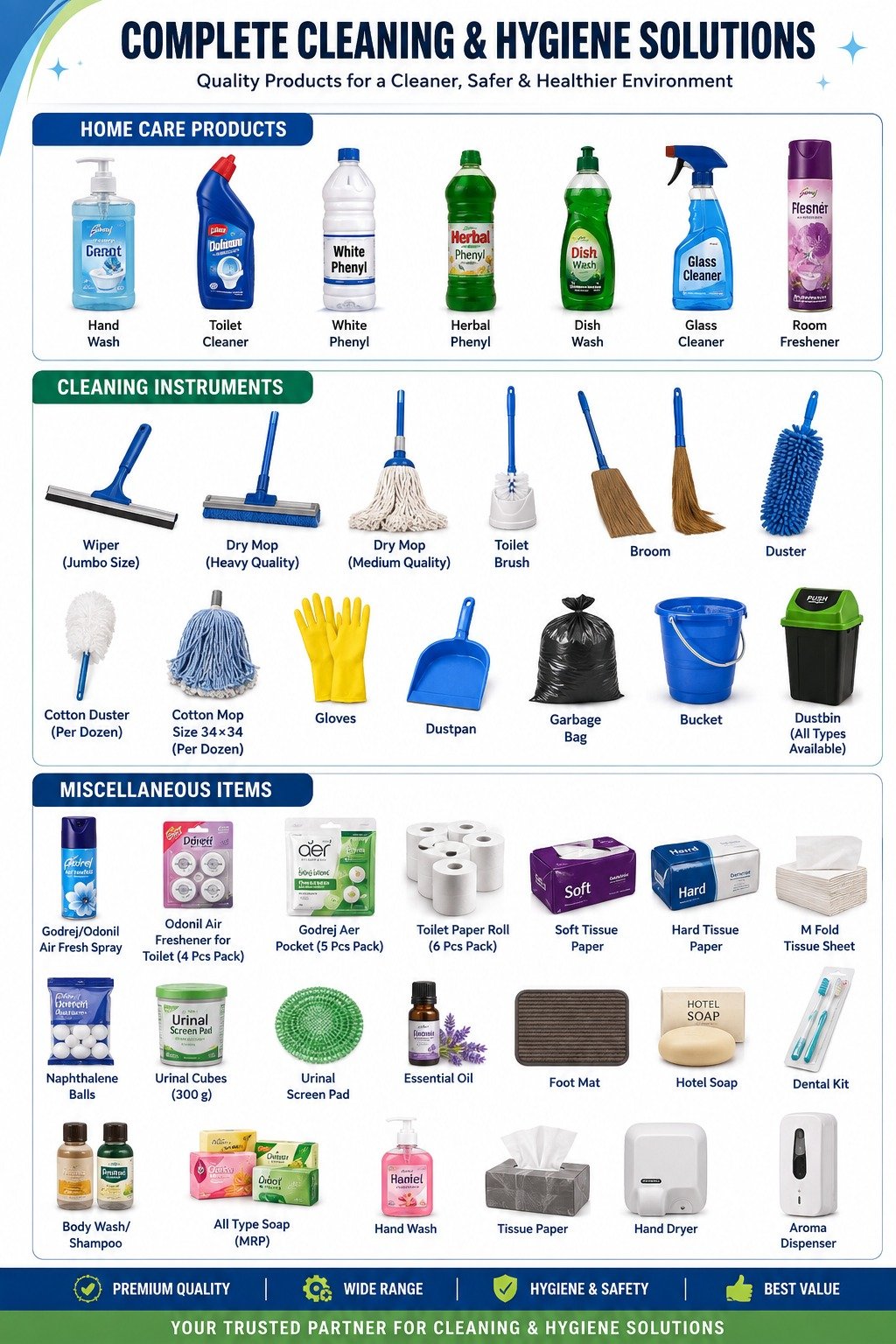 Cleaning and hygiene products supplied by JSS Solutions